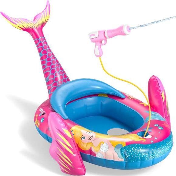 Mermaid Kids Pool Floats with Water Gun, Toddler Inflatable‎ Pool Toys for Kids - Picture 1 of 6